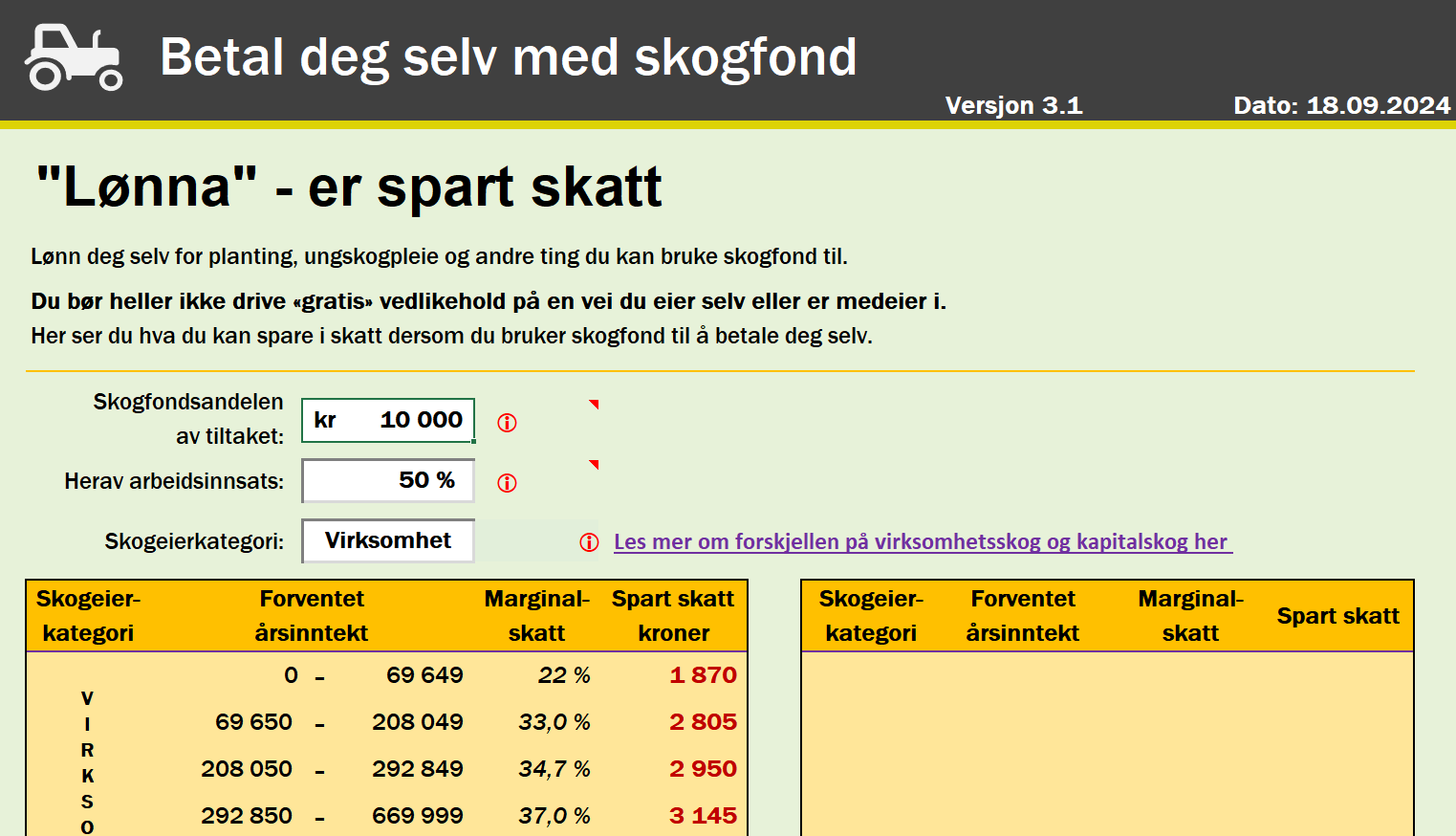 skjermbilde betalt deg selv med skogfond kalkulatoren.