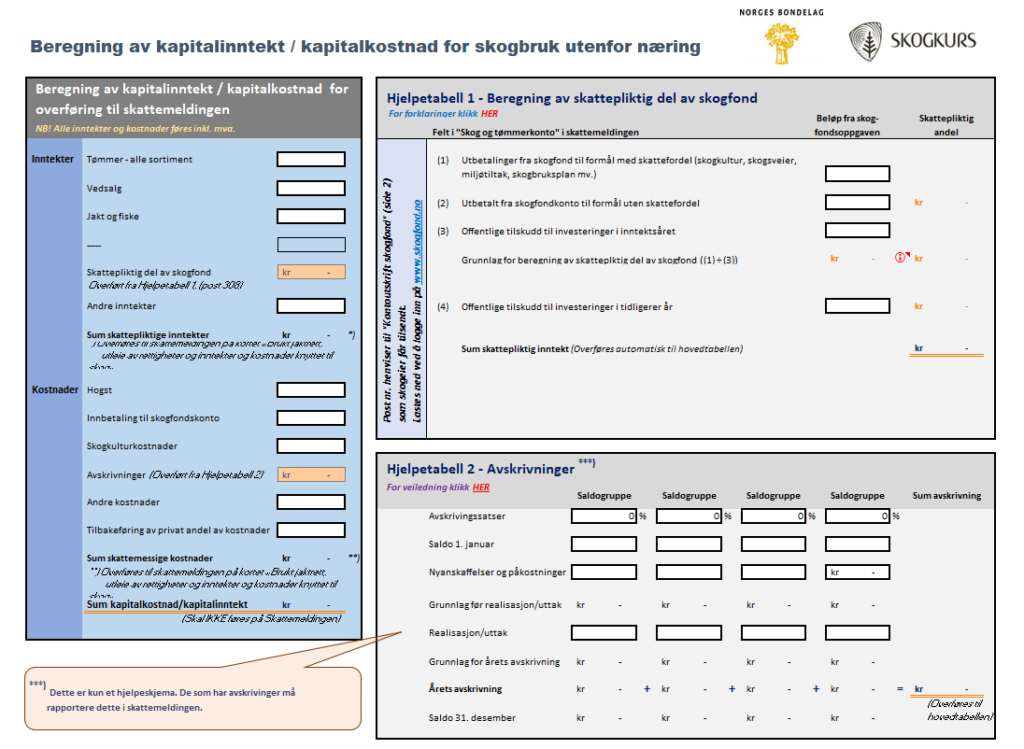 Beregning av kapitalinntekt for skogbruk - hjelpeskjema
